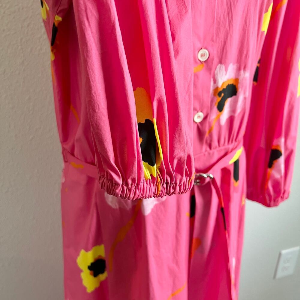 Piazza Sempione Milano Pink Floral Poplin Midi Dress Women's IT 48 US 12 Belted - Picture 5 of 15
